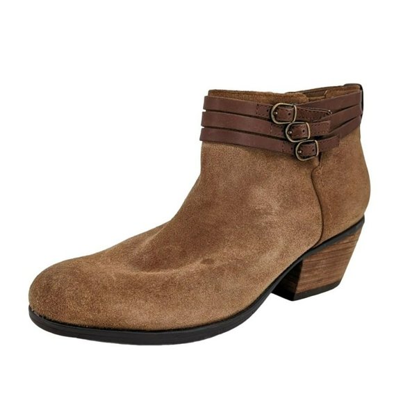 Clarks Gelata Ankle Booties 8 Sienna Brown Suede Leather Triple Buckle Side Zip - Picture 13 of 13
